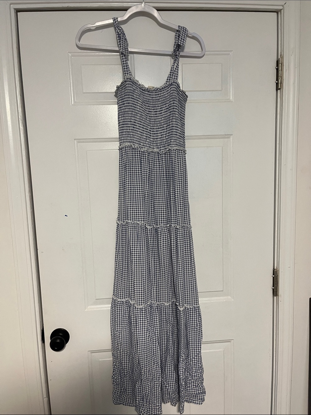 BeBop Blue and White Gingham Maxi Dress